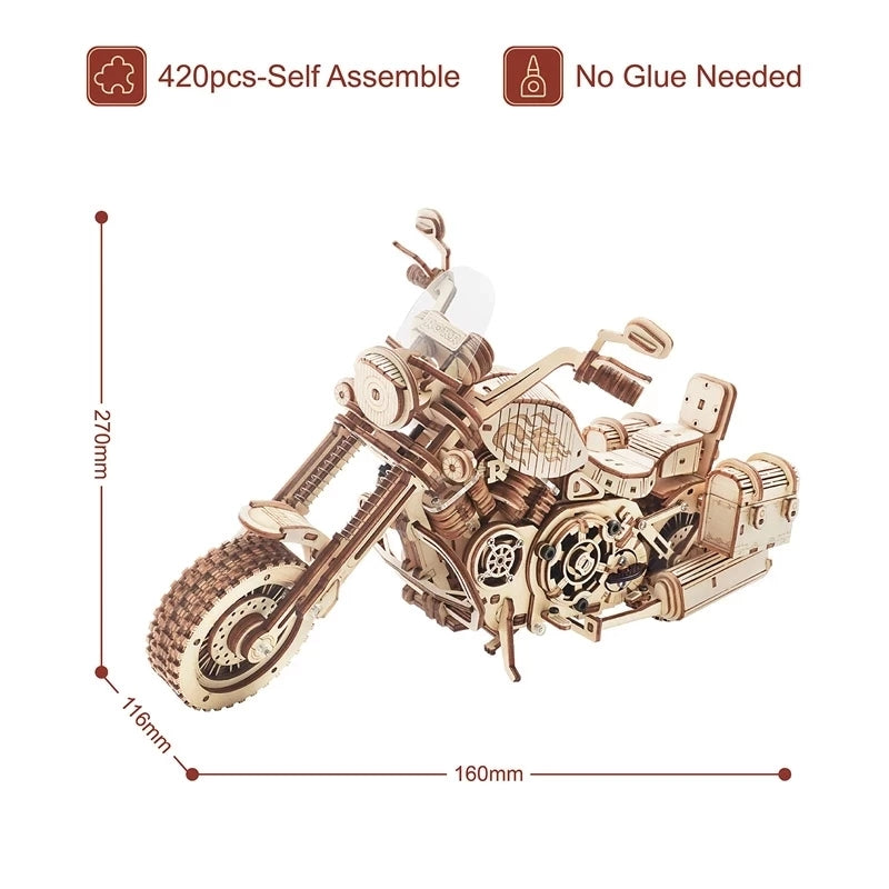 Retro cruiser motorcycle Mechanical 3D Wooden